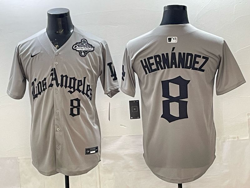 Men 2026 Los Angeles Dodgers #8 Hernandez Grey Five generations Nike MLB Jersey style 007->los angeles dodgers->MLB Jersey
